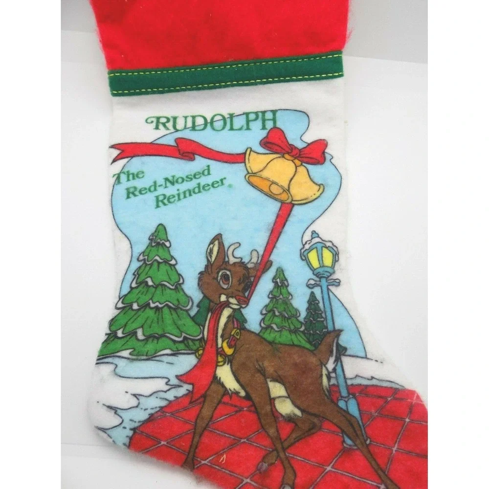 Vintage Rudolph the Red-Nosed Reindeer Christmas Stocking Felt Retro Holiday